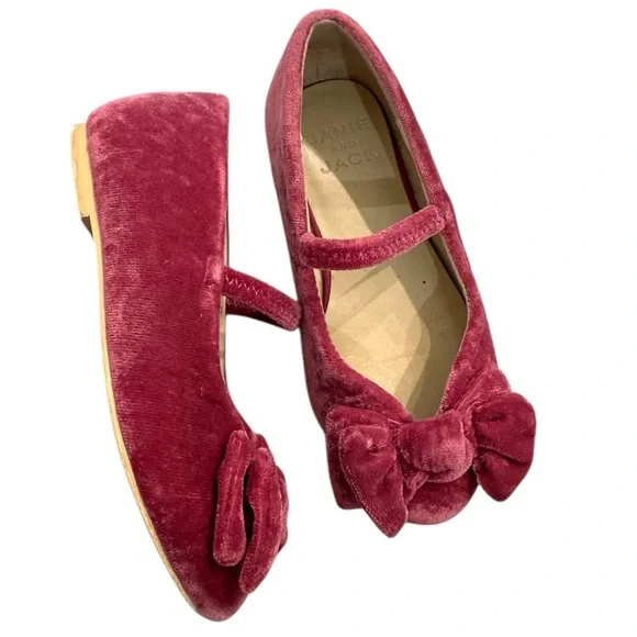 Janie and Jack Toddler Girl’s Velvet Magenta Bow Ballet Slipper Flat Shoes - Picture 1 of 7